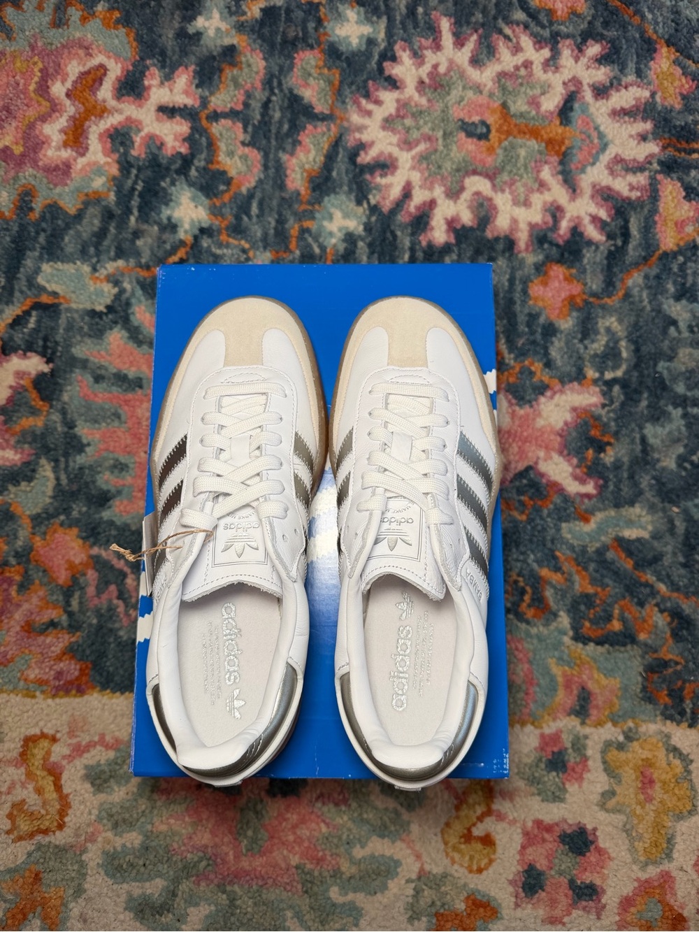 adidas Original Sambae White/Silver Metallic/Gum Platform Sneakers NIB - Picture 4 of 15